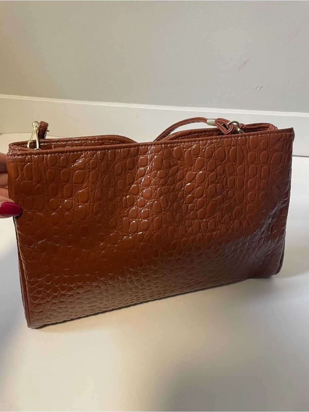 80s 90s Vintage Sweet Spots Cougar Faux Croc Baguette Shoulder Bag Cognac Brown